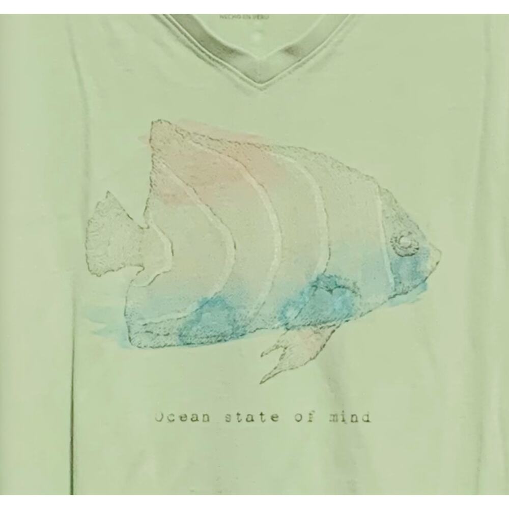 LIFE IS GOOD T-Shirt L Green Short Sleeve Ocean State of Mind Fish Graphic Flaw